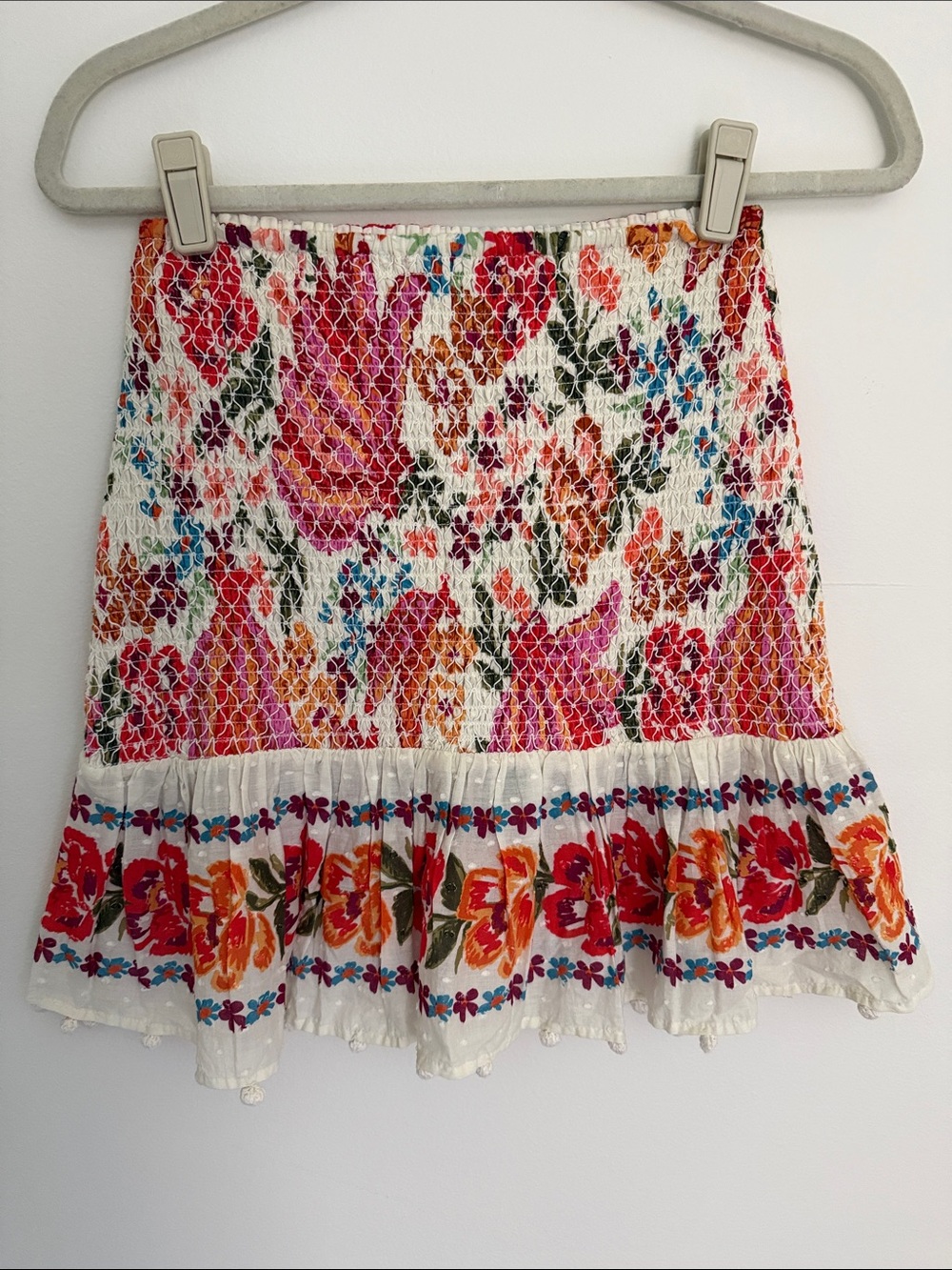 FARM Rio White Mini Skirt with Pink, Orange & Red Floral
